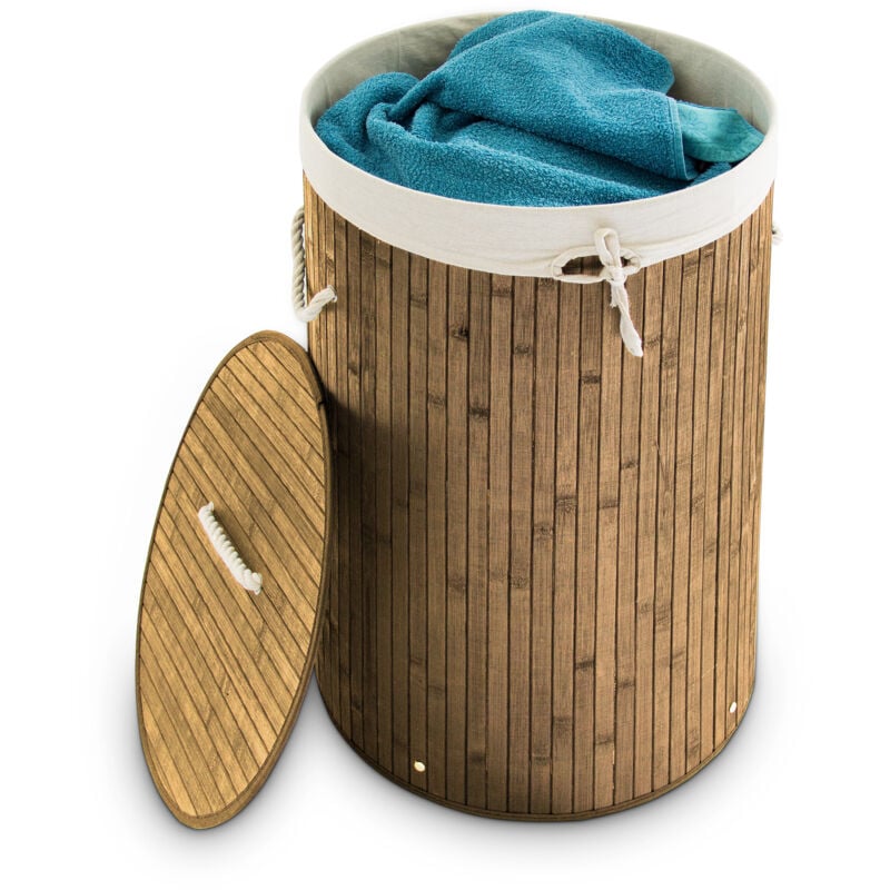 foto del prodotto 2x cesto porta biancheria, rotondo, pieghevole, 70l volume, 41 cm, cotone, marrone naturale