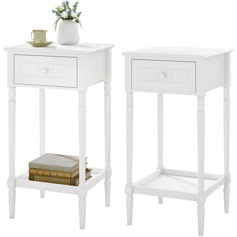 foto del prodotto 2x comodino, tavolino alto con un cassetto e ripiano aperto, stile barocco, bianco - woltu