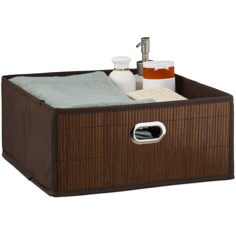 foto del prodotto 2x contenitore portaoggetti in bamb , scatola da bagno quadrata, hlp 14 x 31 x 31 cm, pieghevole, marrone