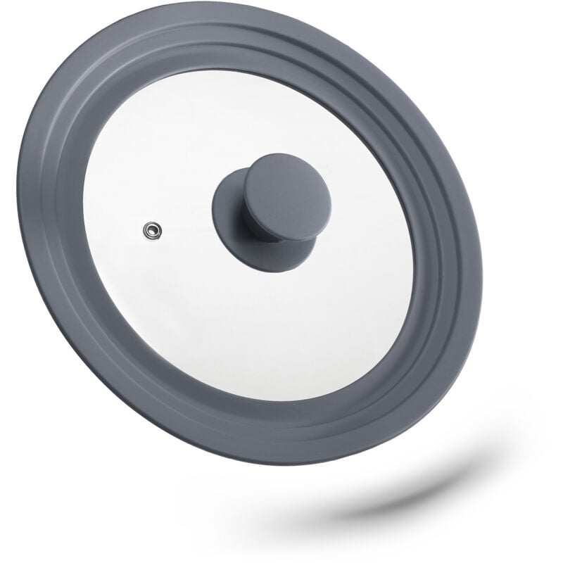 foto del prodotto 2x coperchio universale, con bordo in silicone &amp; foro per il vapore per pentole e padelle ø 20-24 cm, grigio
