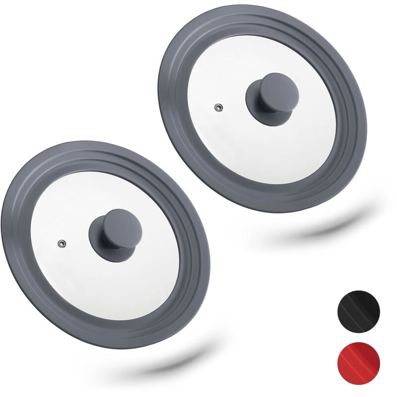 foto del prodotto 2x coperchio universale, con bordo in silicone foro per il vapore per pentole e padelle 20 24 cm, grigio