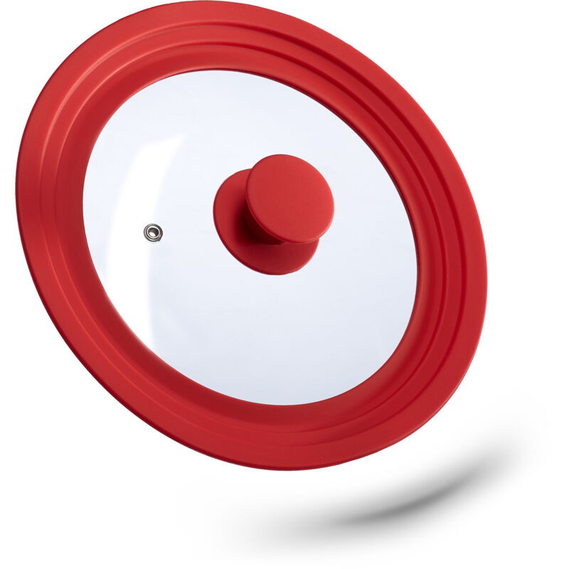 foto del prodotto 2x coperchio universale, con bordo in silicone foro per il vapore per pentole e padelle 20 24 cm, rosso