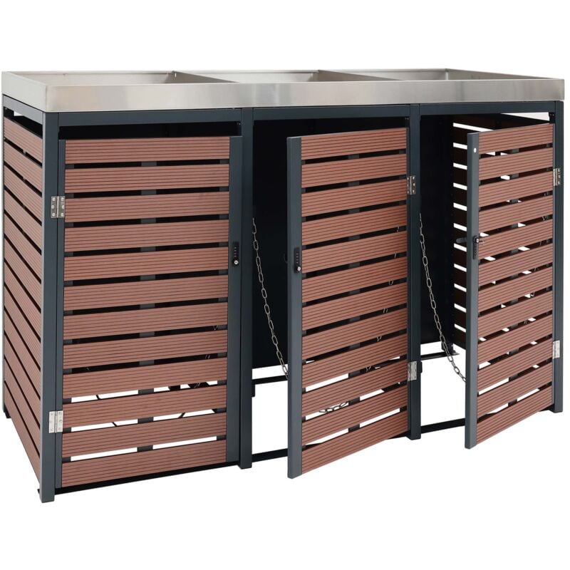 foto del prodotto 2x copribidoni box spazzatura rifiuti con fioriera hhg 614 xl 102x146x124cm metallo wpc marrone
