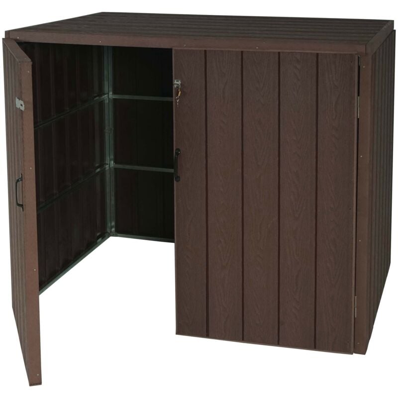 foto del prodotto 2x copribidoni box spazzatura rifiuti hhg 032 premium xl 102x142x117cm acciaio wpc marrone