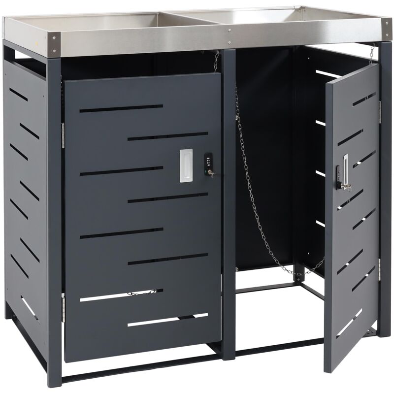 foto del prodotto 2x copribidoni box spazzatura rifiuti hhg 044b 62x115x110cm acciaio zincato