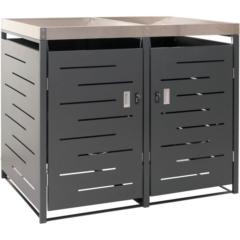 foto del prodotto 2x copribidoni box spazzatura rifiuti hhg 377 84x134x125cm acciaio zincato