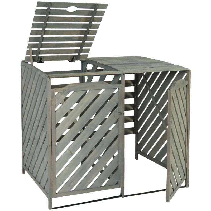 foto del prodotto 2x copribidoni box spazzatura rifiuti hhg 547 98x133x121cm legno abete grigio