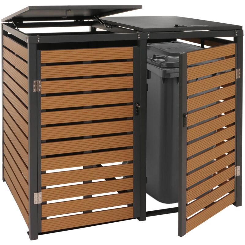 foto del prodotto 2x copribidoni box spazzatura rifiuti hhg 652 xl 102x140x119cm metallo wpc teak