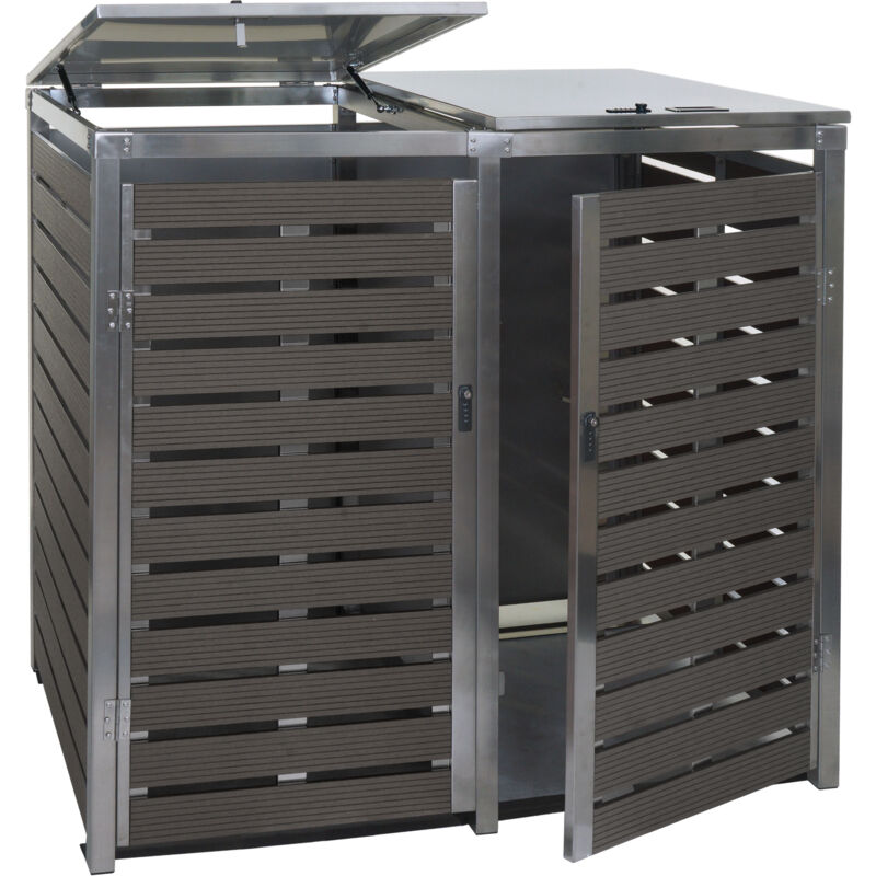 foto del prodotto 2x copribidoni box spazzatura rifiuti hhg 679 84x134x119cm acciaio inox wpc antracite