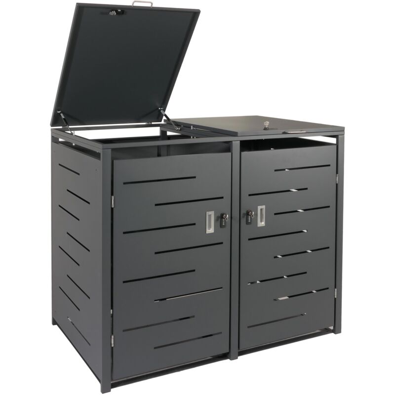 foto del prodotto 2x copribidoni box spazzatura rifiuti hhg 821 98x141x116,5cm acciaio zincato antracite