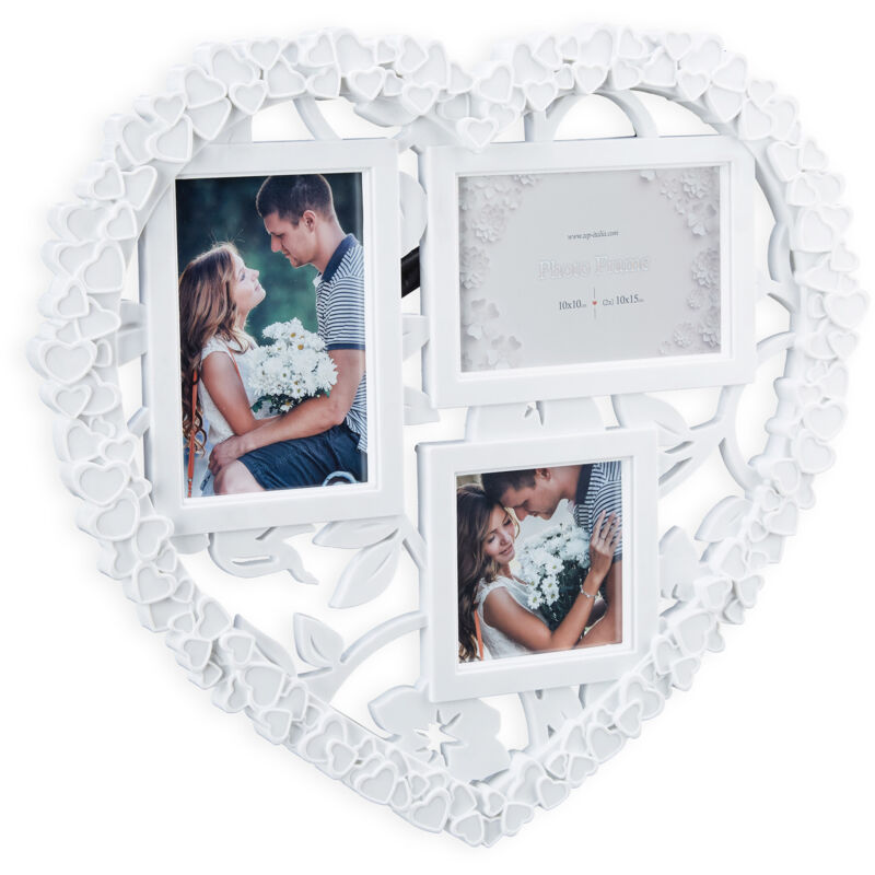 foto del prodotto 2x cornice multifoto a cuore, in formato verticale o orizzontale 10x10, 10x15, regalo per matrimonio, bianco