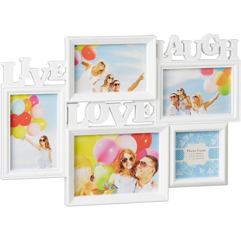 foto del prodotto 2x cornice multifoto live love laugh portafoto multiplo 5 foto diverse dimensioni collage 3d 31x45,5, bianco
