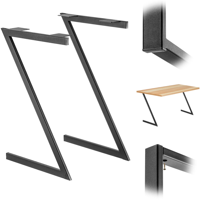 foto del prodotto 2x gambe da tavolo in metallo scrivania loft con nero industriale 53x79 cm kadax