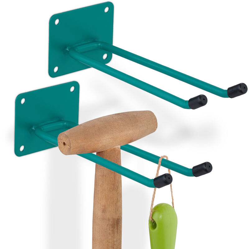 foto del prodotto 2x gancio porta attrezzi da giardino, l 24 cm, appendi accessori giardinaggio, portaoggetti officina, verde