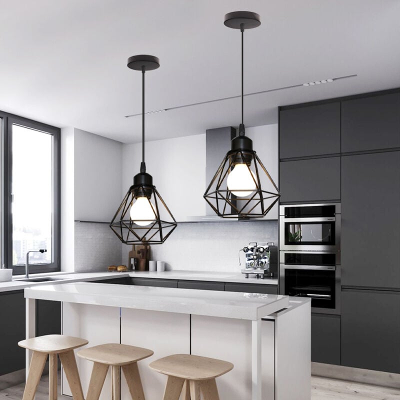 foto del prodotto 2x lampada a sospensione, 16cm mini diamante plafoniera a sospensione con e27 attacco, illuminazione con gabbia per soggiorno sala da pranzo camera