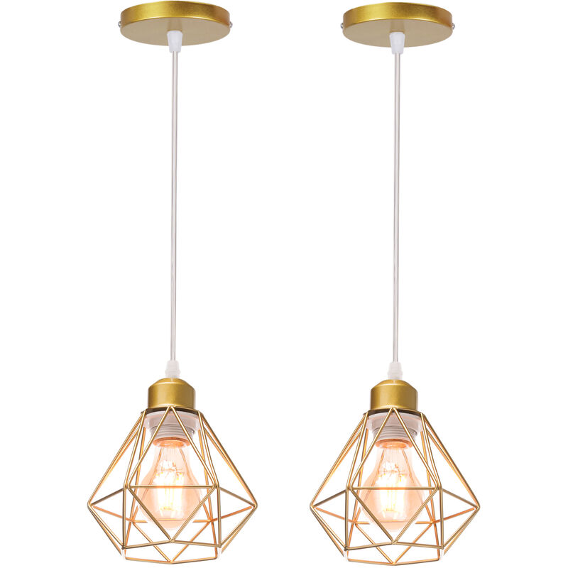 foto del prodotto 2x lampada a sospensione, 16cm mini diamante plafoniera a sospensione con e27 attacco, illuminazione con gabbia per soggiorno sala da pranzo camera