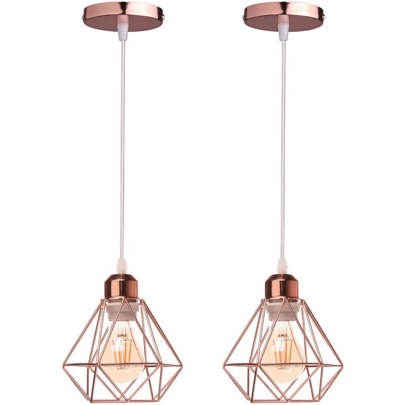 foto del prodotto 2x lampada a sospensione, 16cm mini diamante plafoniera a sospensione con e27 attacco, illuminazione con gabbia per soggiorno sala da pranzo camera