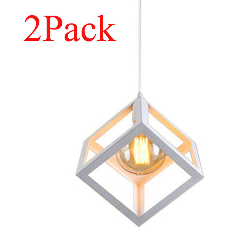 foto del prodotto 2x lampada a sospensione, creativo lampada da soffitto in ferro, illuminazione con cubo gabbia per cucina sala da pranzo bianco 