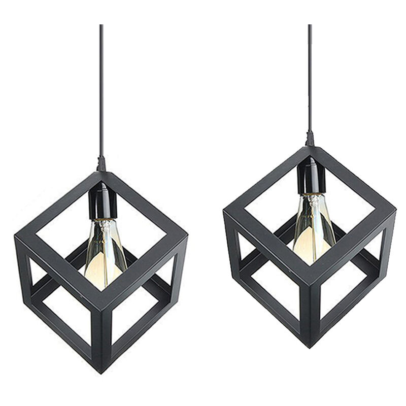 foto del prodotto 2x lampada a sospensione, creativo lampada da soffitto in ferro, illuminazione con cubo gabbia per cucina sala da pranzo nero 