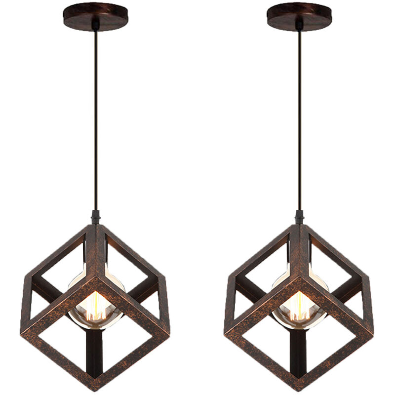 foto del prodotto 2x lampada a sospensione, creativo lampada da soffitto in ferro, illuminazione con cubo gabbia per cucina sala da pranzo ruggine 