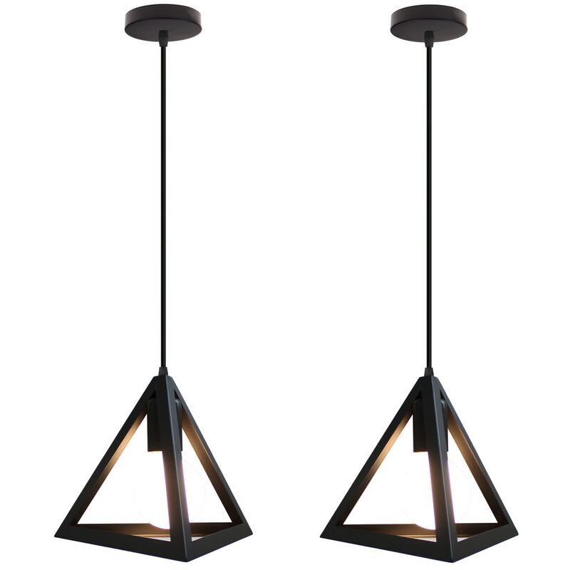 foto del prodotto 2x lampada a sospensione, creativo lampada da soffitto in ferro, illuminazione con triangolo gabbia per cucina sala da pranzo nero 