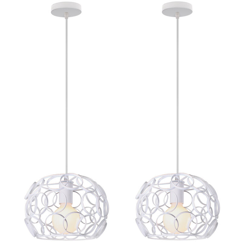 foto del prodotto 2x lampada a sospensione, lampada da soffitto con 24cm gabbia rotonda, in metallo con supporto e27 per soggiorno cucina camera da letto loft bianco 
