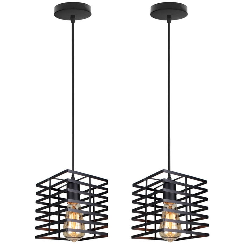 foto del prodotto 2x lampada a sospensione, lampada da soffitto in industriale stile, illuminazione con 22cm gabbia quadrata per soggiorno cucina camera da letto loft