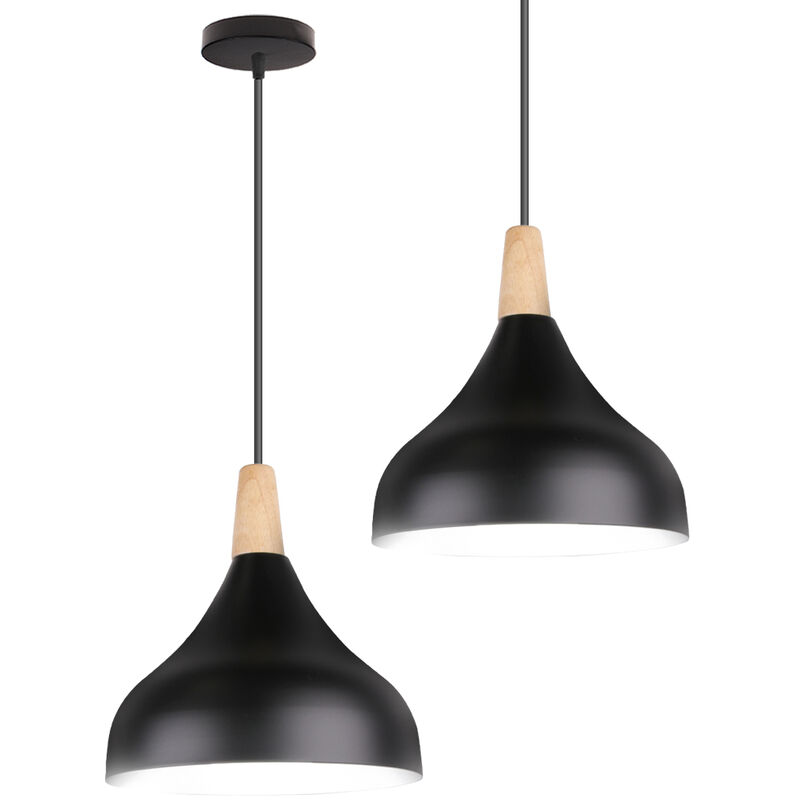 foto del prodotto 2x lampada a sospensione, lampadario a soffitto con 20cm paralume cupolo in legno, moderna illuminazione con e27 supporto per soggiorno camera da