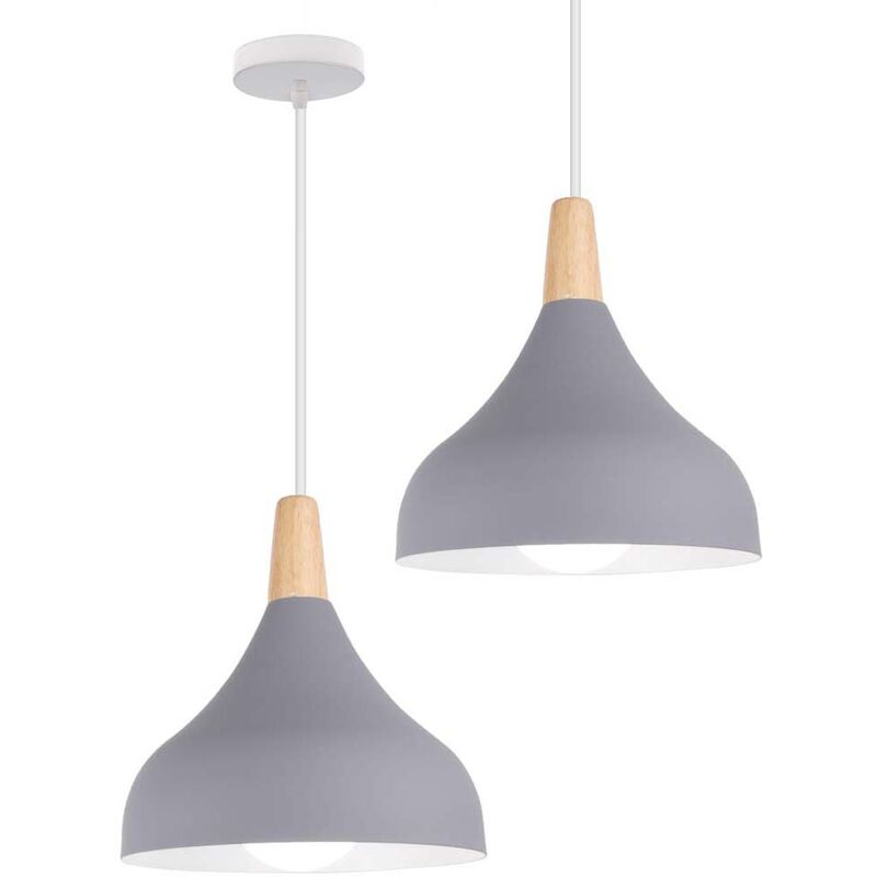 foto del prodotto 2x lampada a sospensione, lampadario a soffitto con 20cm paralume cupolo in legno, moderna illuminazione con e27 supporto per soggiorno camera da