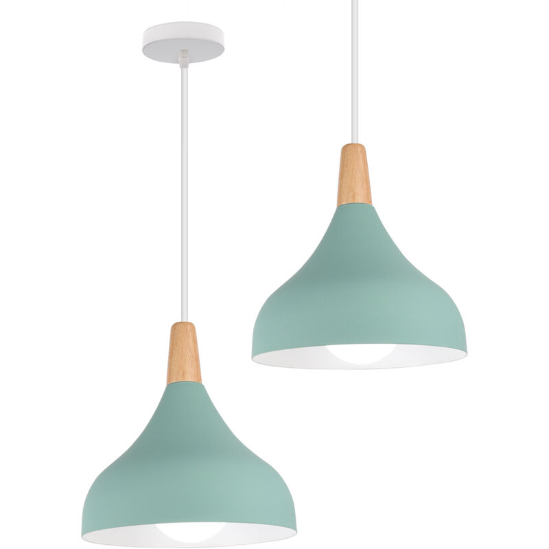 foto del prodotto 2x lampada a sospensione, lampadario a soffitto con 20cm paralume cupolo in legno, moderna illuminazione con e27 supporto per soggiorno camera da