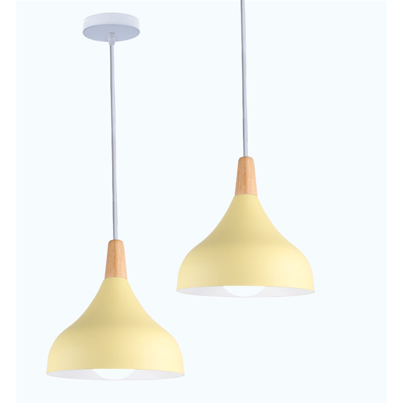 foto del prodotto 2x lampada a sospensione, lampadario a soffitto con 20cm paralume cupolo in legno, moderna illuminazione con e27 supporto per soggiorno camera da