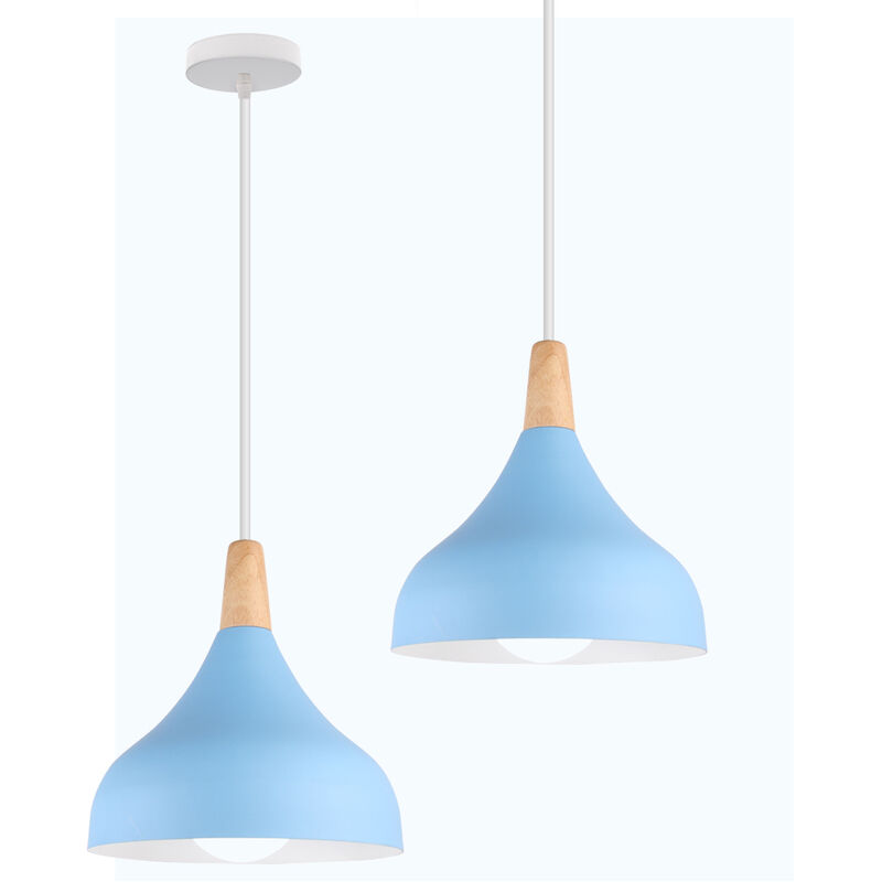 foto del prodotto 2x lampada a sospensione, lampadario a soffitto con 20cm paralume cupolo in legno, moderna illuminazione con e27 supporto per soggiorno camera da