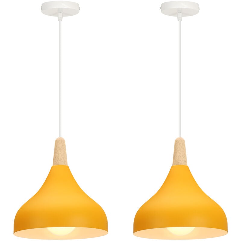 foto del prodotto 2x lampada a sospensione, lampadario a soffitto con 20cm paralume cupolo in legno, moderna illuminazione con e27 supporto per soggiorno camera da