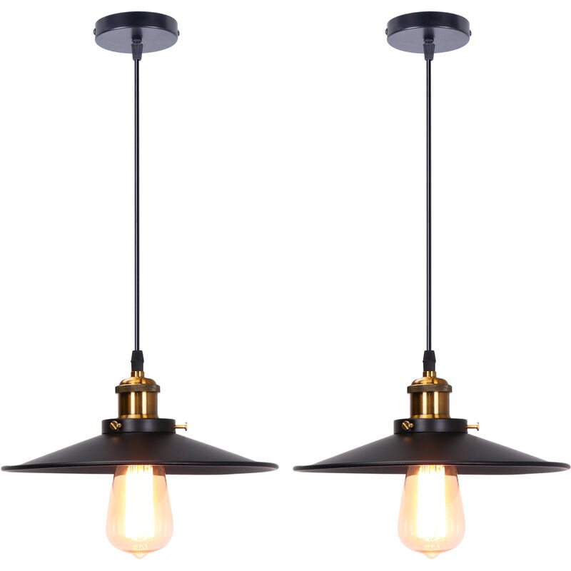 foto del prodotto 2x lampada a sospensione, lampadario da soffitto con 26cm paralume, illuminazione con bronzo e27 per cucina isaland camera da letto nero 