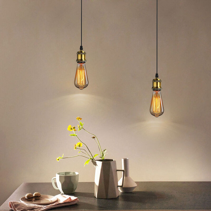 foto del prodotto 2x lampada a sospensione, luce a soffitto con e27 portalampada, vintage edison supporto con 1m cavo bronzo 