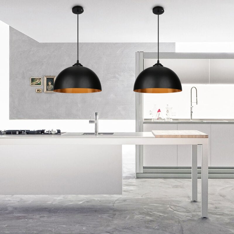 foto del prodotto 2x lampada a sospensione luce a sospensione paralume nero-oro luce retrò a sospensione industriale lampada a sospensione led