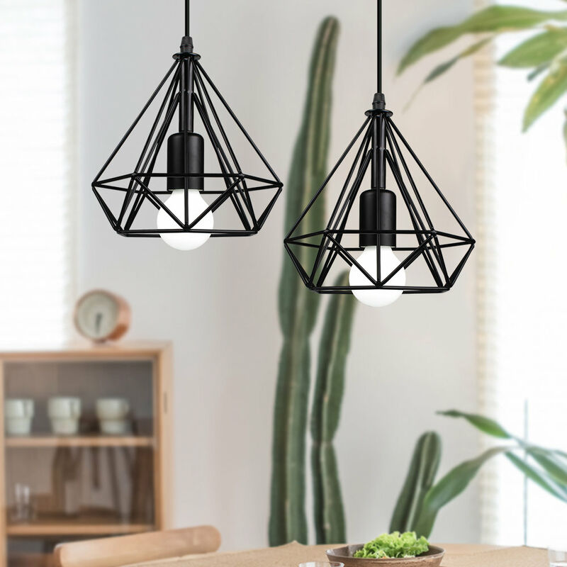 foto del prodotto 2x lampada a sospensione, plafoniera in industriale stile con 20cm gabbia di diamante, illuminazione con e27 per soggiorno cucina di casa ristorante