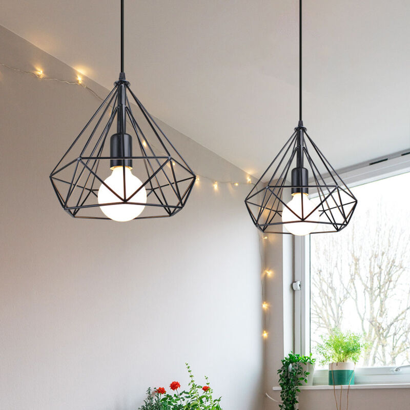 foto del prodotto 2x lampada a sospensione, plafoniera in industriale stile con 25cm gabbia di diamante, illuminazione con e27 per soggiorno cucina di casa ristorante