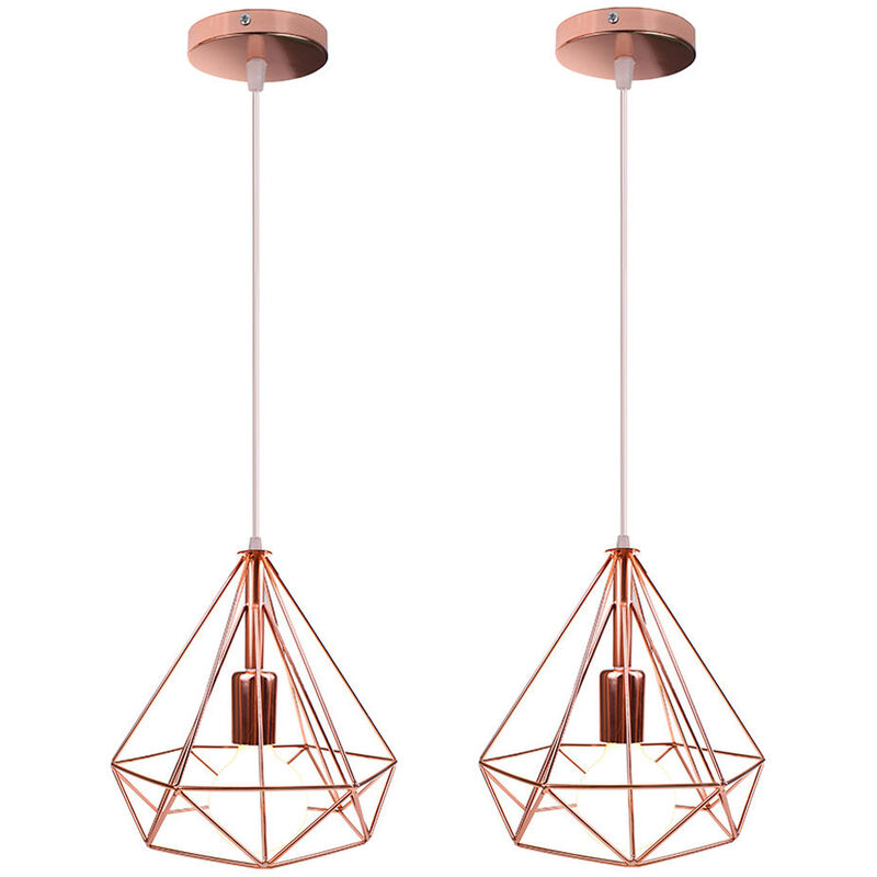 foto del prodotto 2x lampada a sospensione, plafoniera in industriale stile con 25cm gabbia di diamante, illuminazione con e27 per soggiorno cucina di casa ristorante