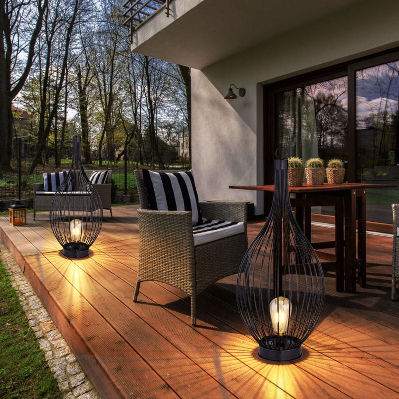 foto del prodotto 2x lampada a sospensione solare a led per esterni da giardino con gabbia da cortile design filament lampada da terra