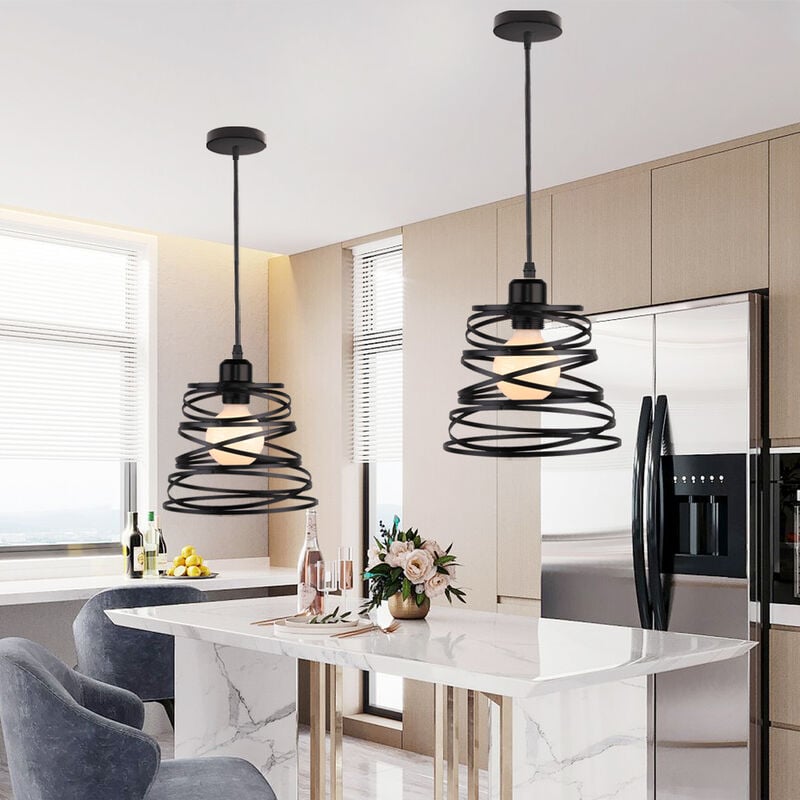 foto del prodotto 2x lampada a sospensione, vintage lampada da soffitto con 20cm gabbia in design a spirale, industriale stile illuminazione con e27 attacco per