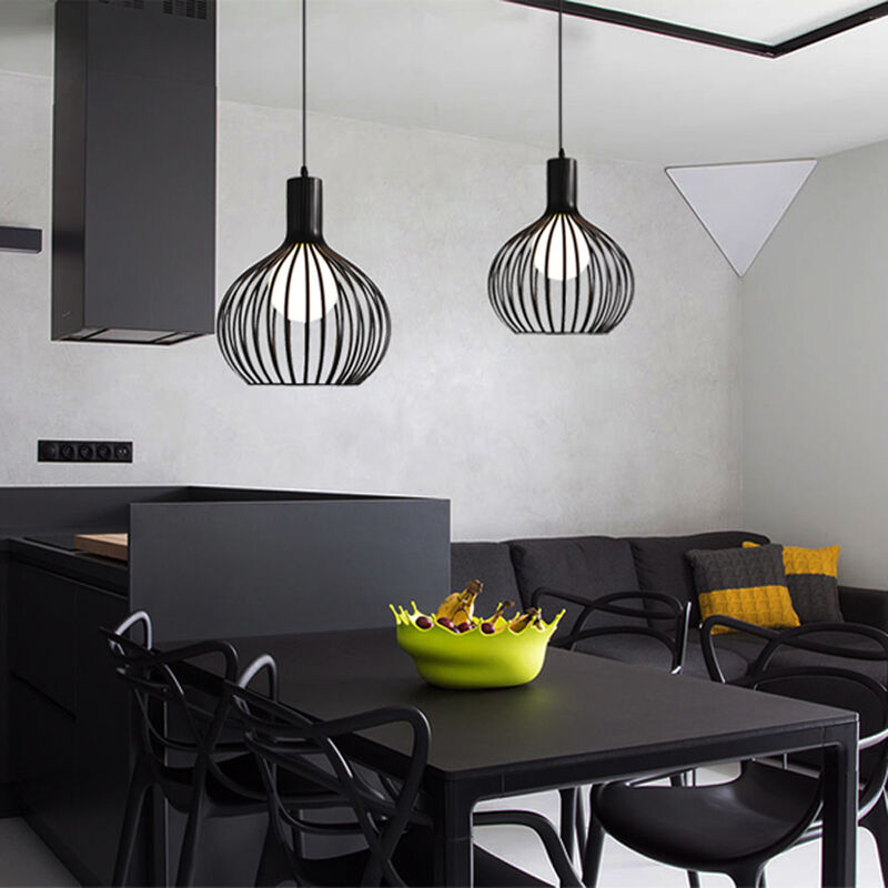 foto del prodotto 2x lampada a sospensione, vintage lampada da soffitto con 20cm gabbia, industriale stile illuminazione a forma di zucca in metallo con e27 attacco