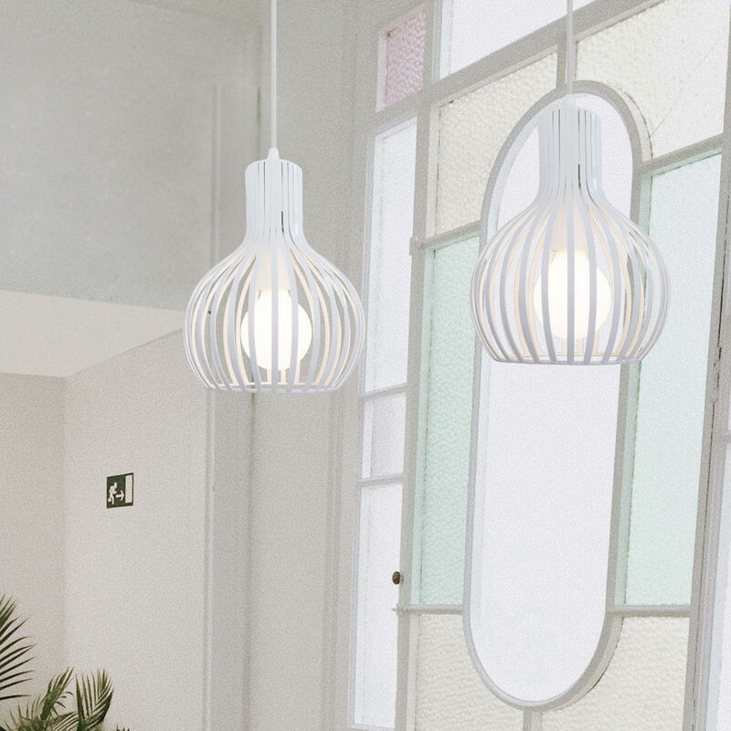 foto del prodotto 2x lampada a sospensione, vintage lampada da soffitto con 20cm gabbia, industriale stile illuminazione a forma di zucca in metallo con e27 attacco