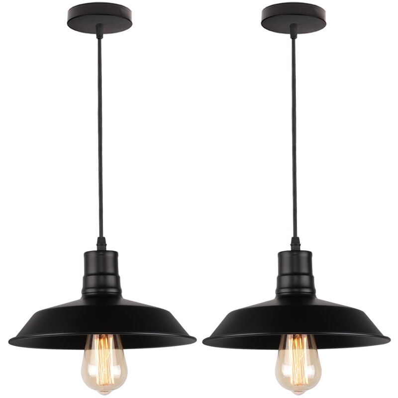 foto del prodotto 2x lampada a sospensione vintage, lampada da soffitto con 26cm paralume in metallo, industriale stile illuminazione supporto edison e27 per