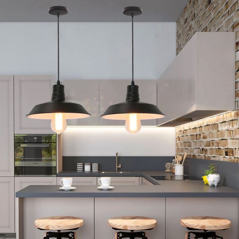 foto del prodotto 2x lampada a sospensione vintage, lampada da soffitto con 26cm paralume in metallo, industriale stile illuminazione supporto edison e27 per