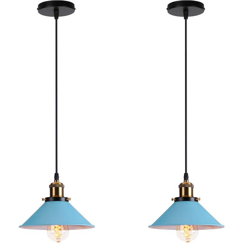 foto del prodotto 2x lampada a sospensione, vintage lampadario da soffitto con 22cm paralume in ferro, illuminazione in industriale stile edison e27 per cucina