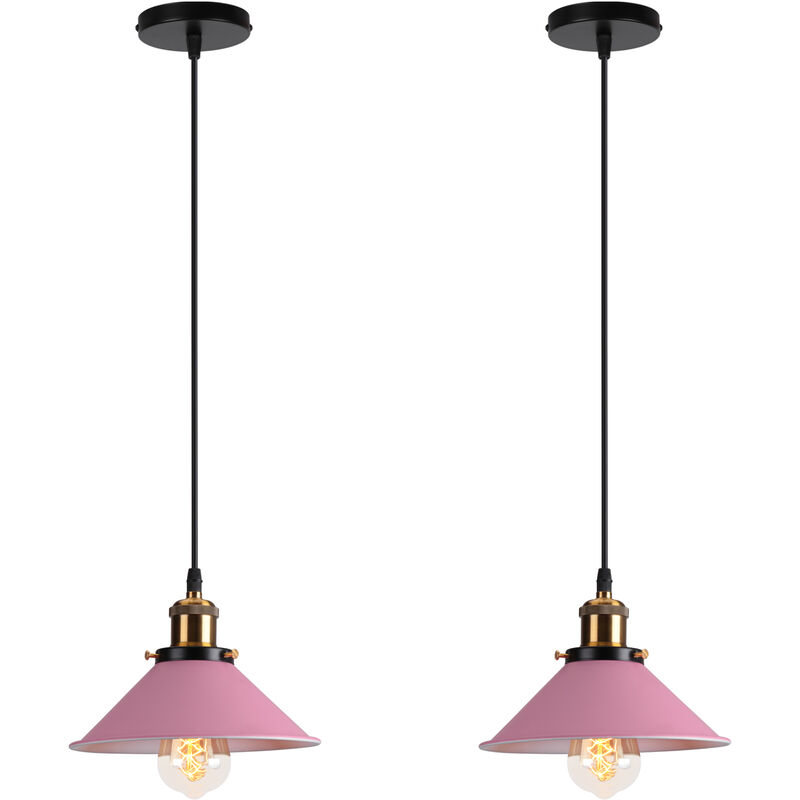foto del prodotto 2x lampada a sospensione, vintage lampadario da soffitto con 22cm paralume in ferro, illuminazione in industriale stile edison e27 per cucina
