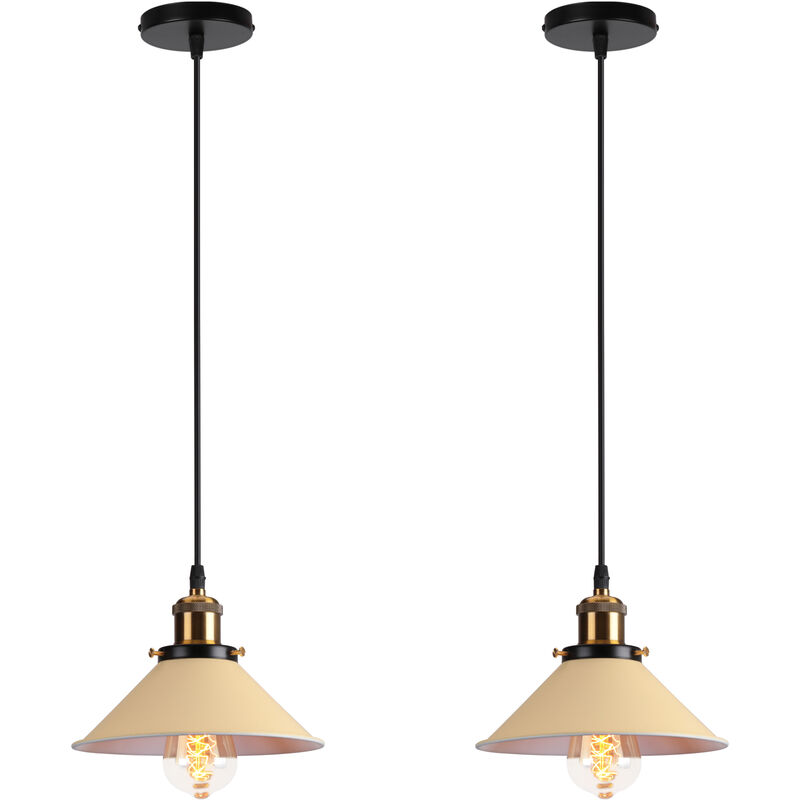 foto del prodotto 2x lampada a sospensione, vintage lampadario da soffitto con 22cm paralume in ferro, illuminazione in industriale stile edison e27 per cucina