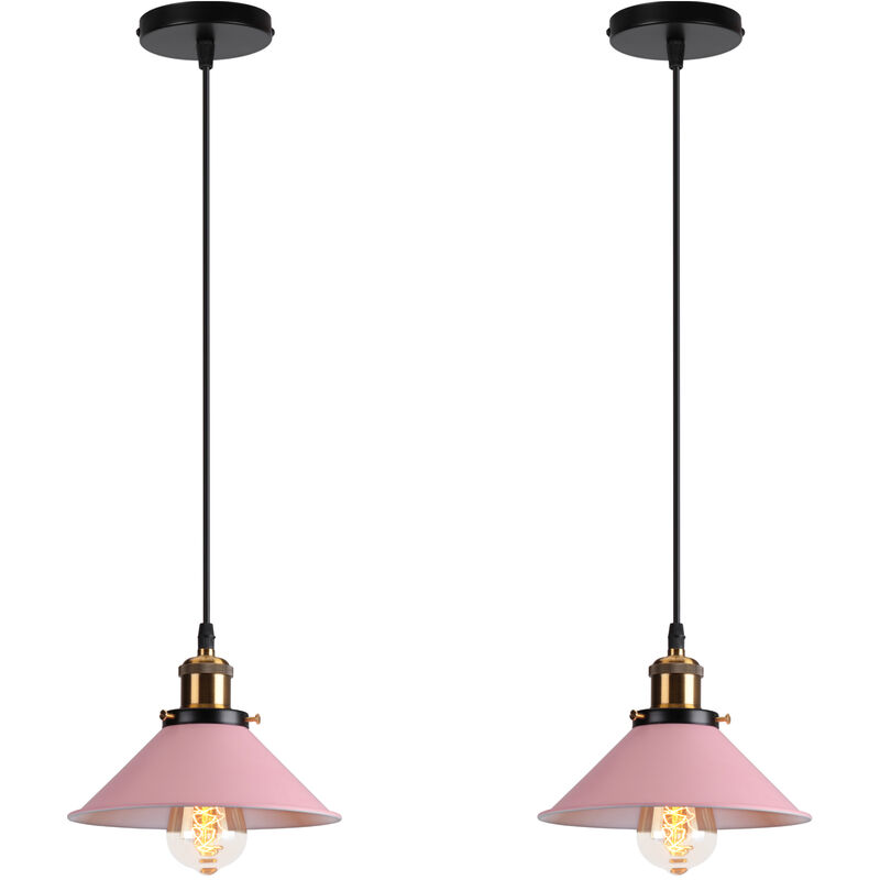 foto del prodotto 2x lampada a sospensione, vintage lampadario da soffitto con 22cm paralume in ferro, illuminazione in industriale stile edison e27 per cucina