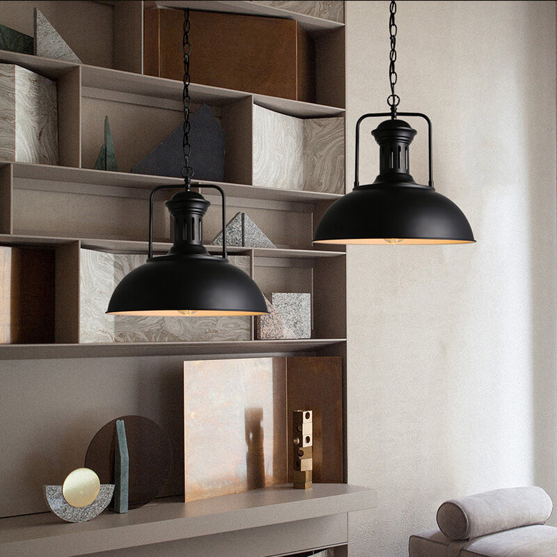 foto del prodotto 2x lampada a sospensione, vintage lampadario da soffitto con 33cm paralume in ferro, industriale stile cupola illuminazione edison e27 per corridoio